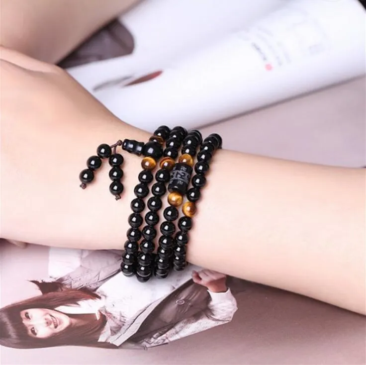 108 Mala Beads Bracelet Tiger Eye Stone Crystal Bracelet
