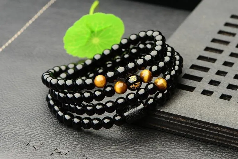 108 Mala Beads Bracelet Tiger Eye Stone Crystal Bracelet