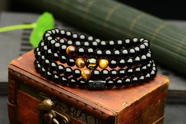 108 Mala Beads Bracelet Tiger Eye Stone Crystal Bracelet