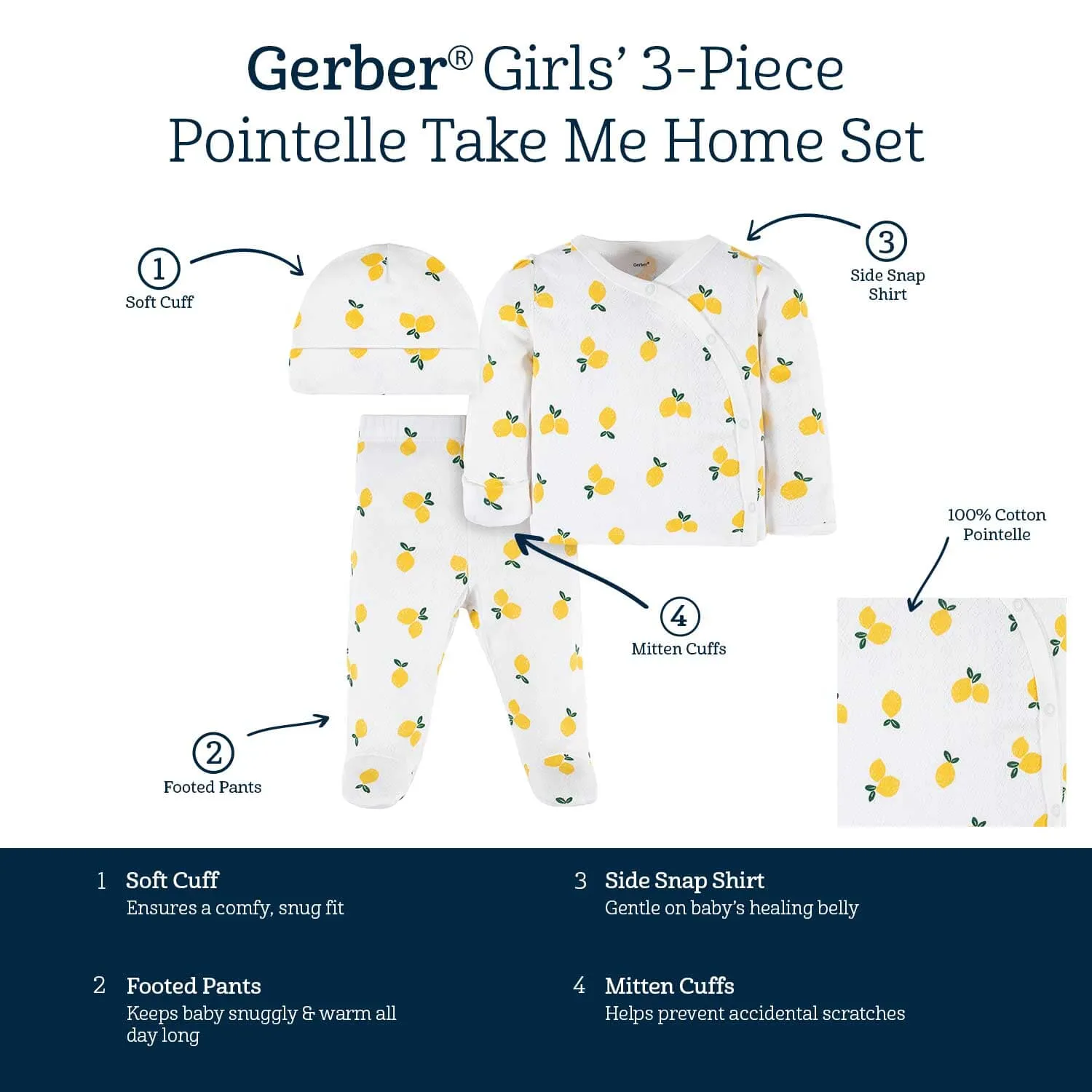 3-Piece Baby Girls Lemon Squeeze Pointelle Take Me Home Set