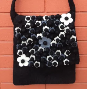 Black Flower Felt Shoulder Bag
