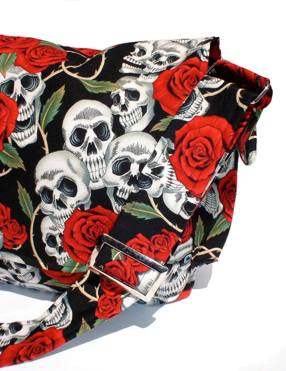 Black Skulls, Roses and Thorns Messenger Bag
