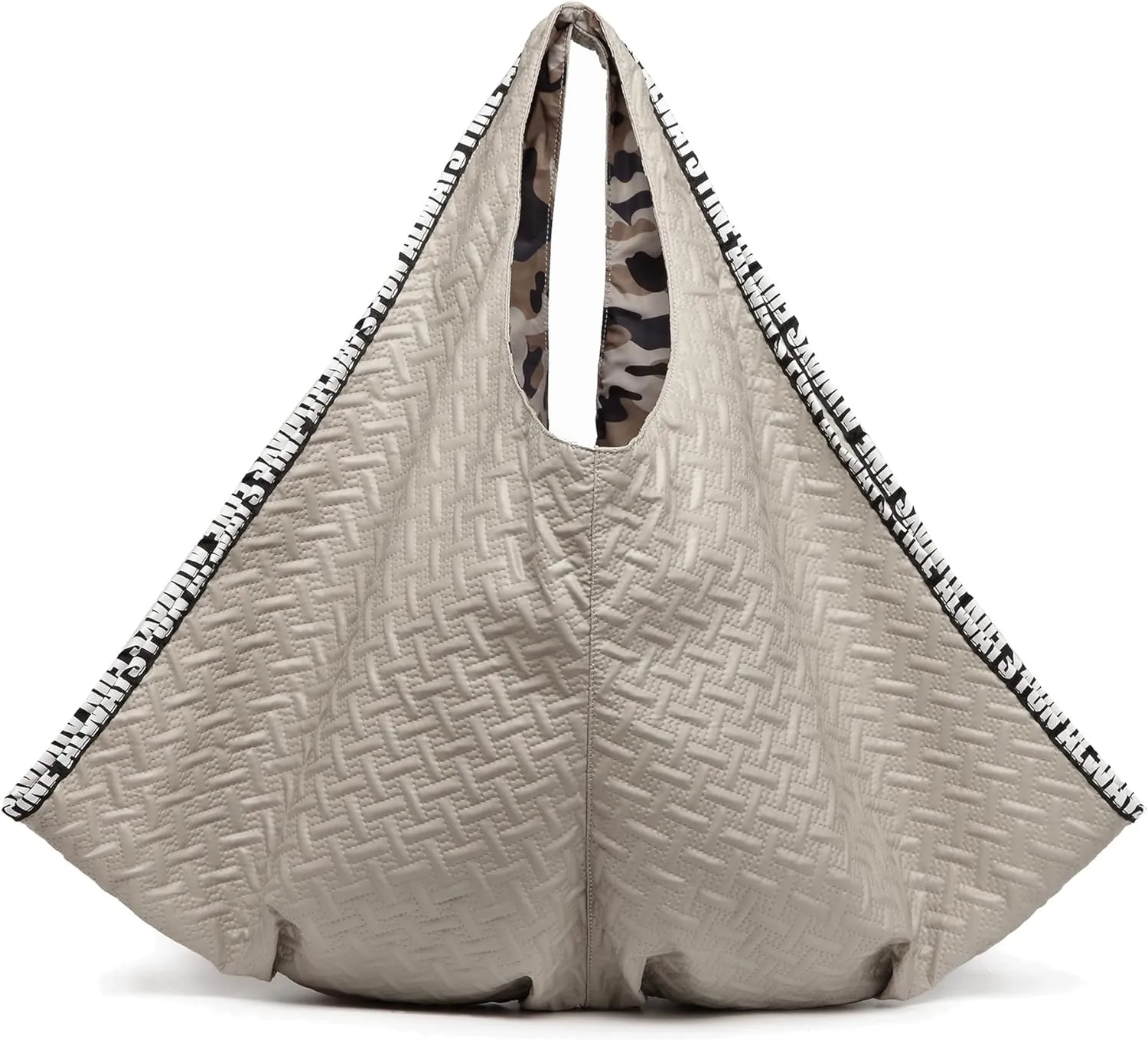 Black Textured Faux Leather Reversible Hobo Handbag
