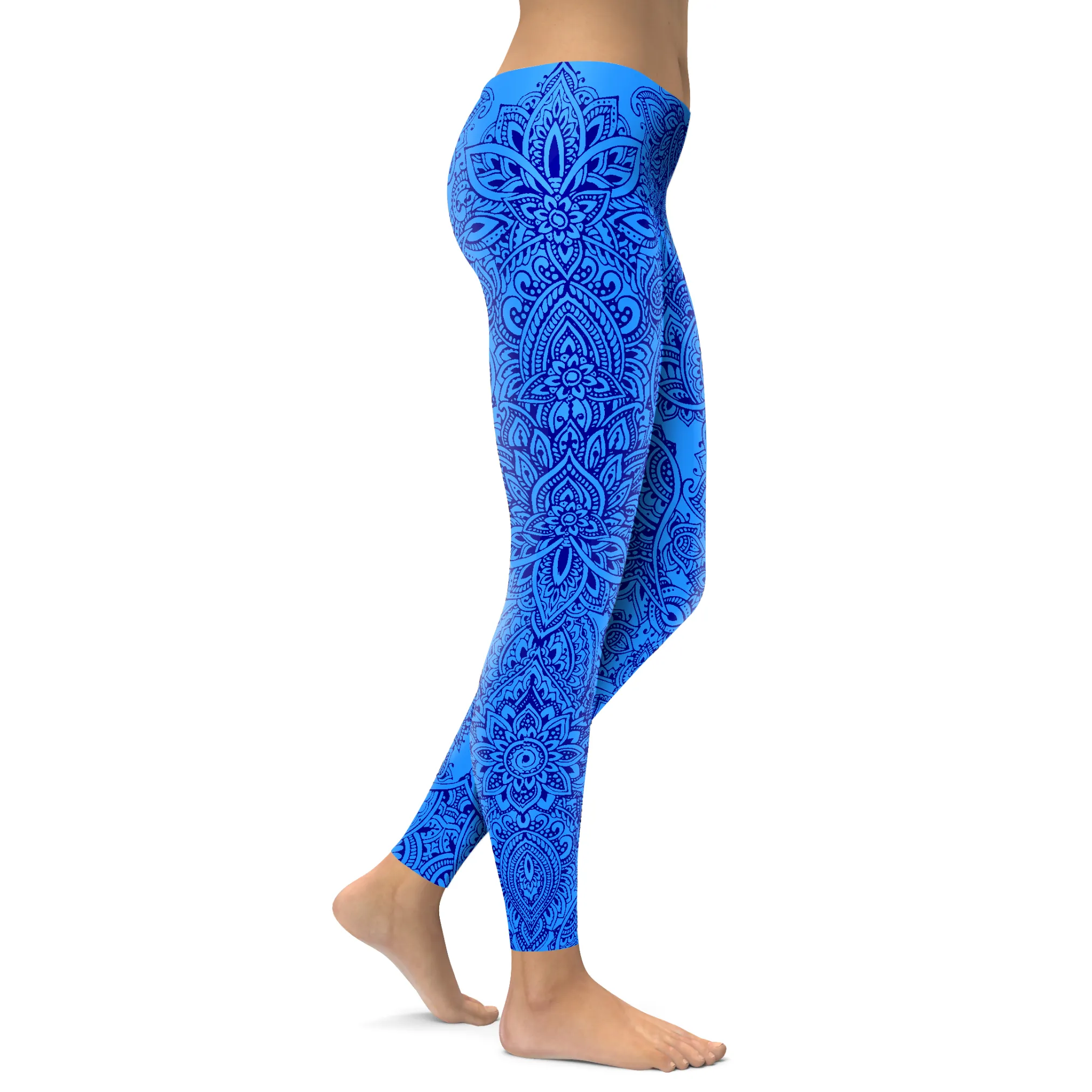 Blue and Navy Henna Tattoo Leggings