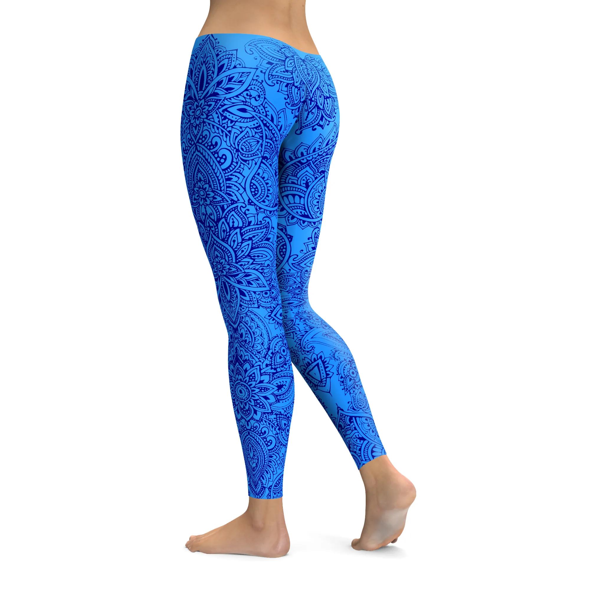 Blue and Navy Henna Tattoo Leggings