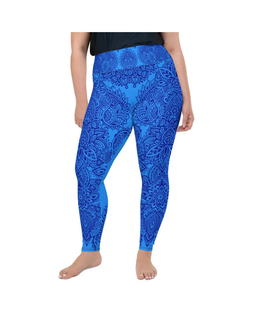 Blue and Navy Henna Tattoo Plus Size Leggings