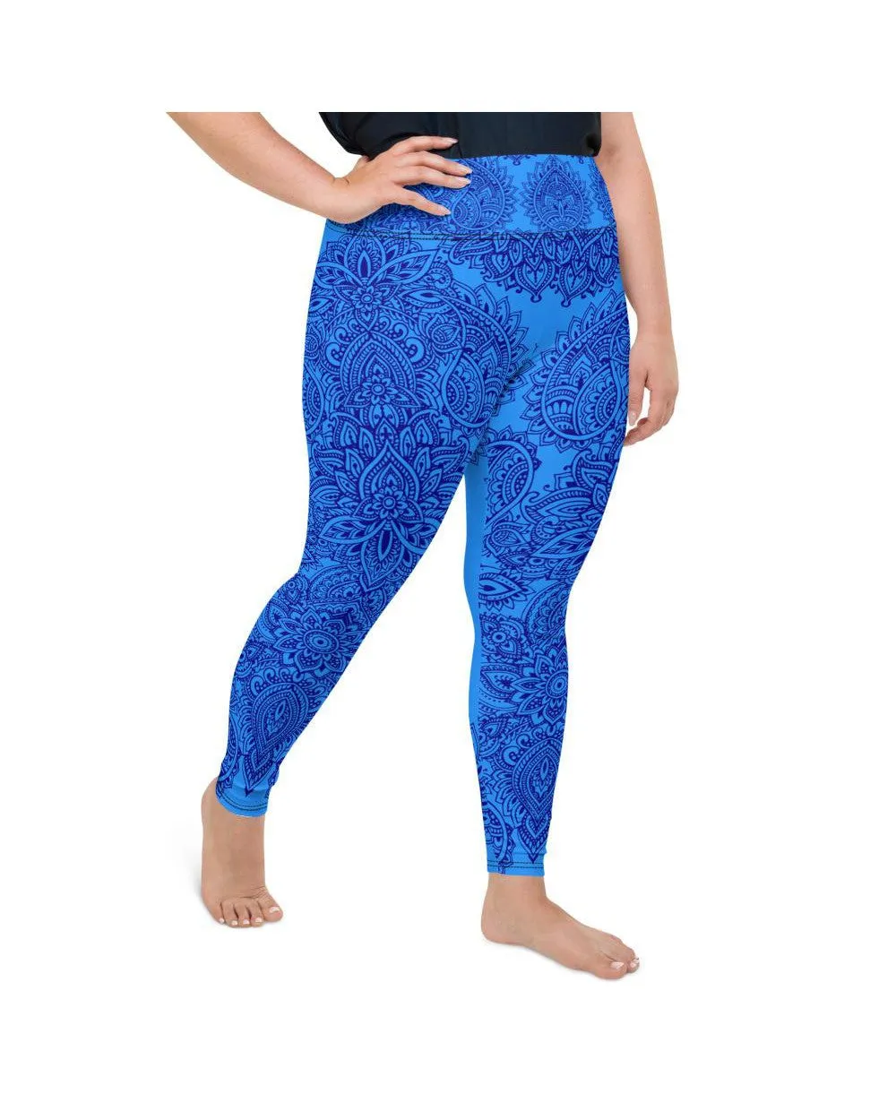 Blue and Navy Henna Tattoo Plus Size Leggings