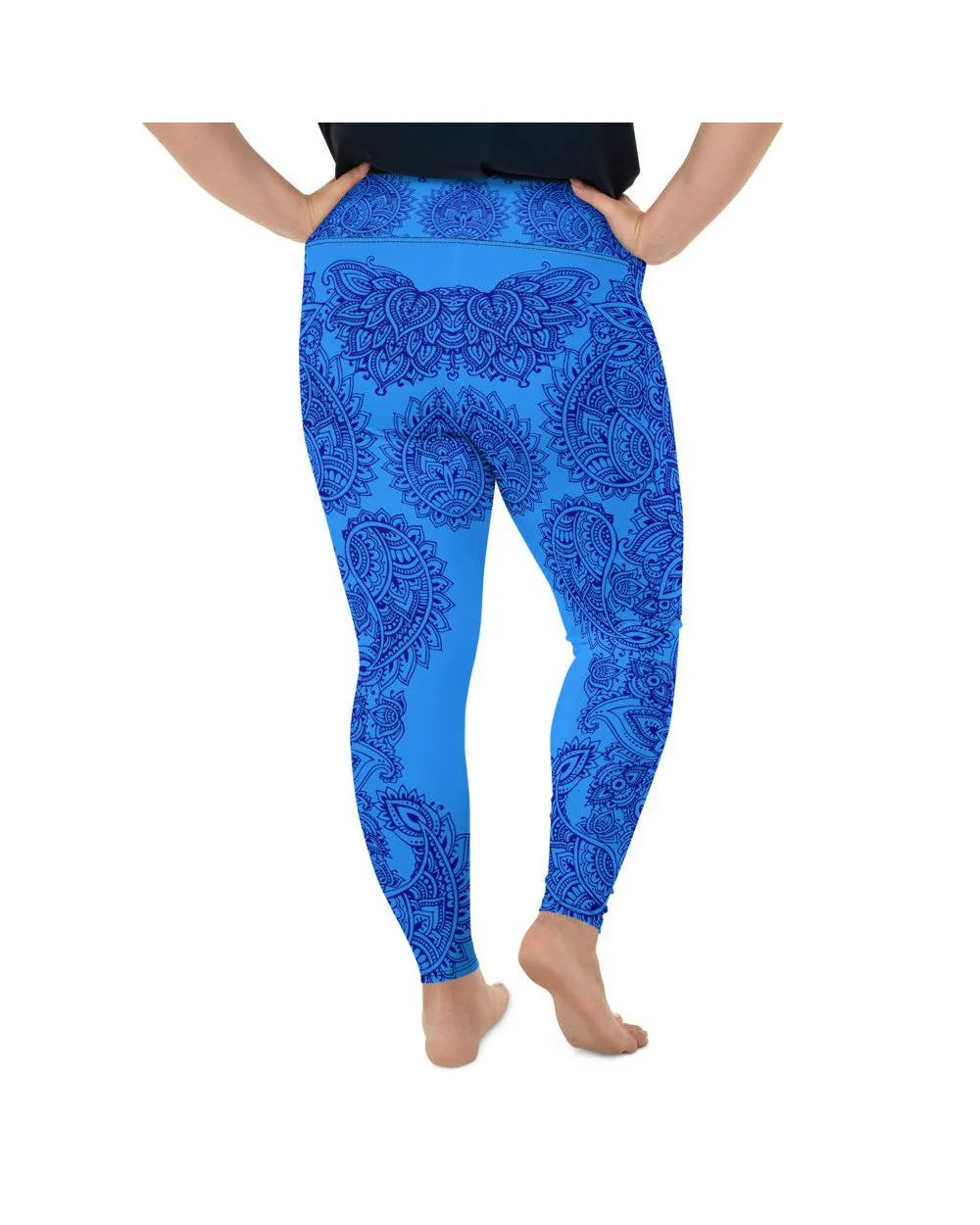 Blue and Navy Henna Tattoo Plus Size Leggings