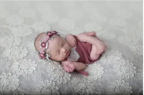 Bohemian Stitch Romper with Lace - Textured - Mauve