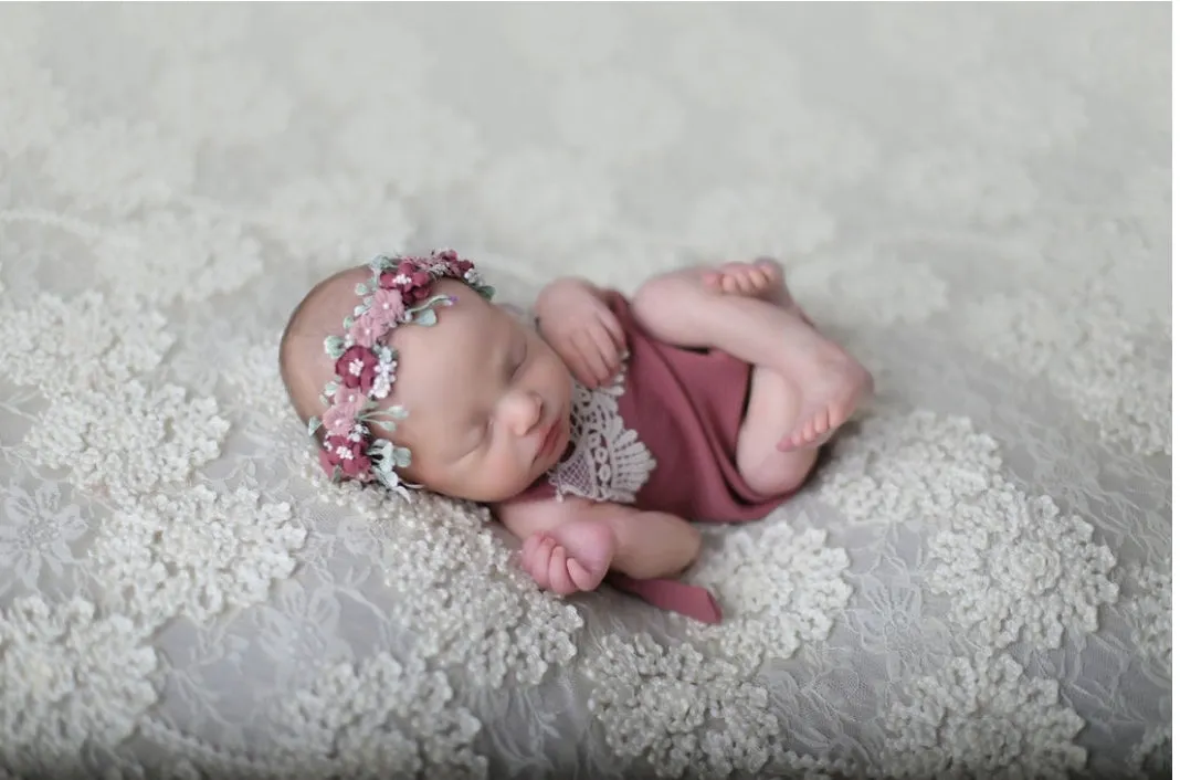 Bohemian Stitch Romper with Lace - Textured - Mauve