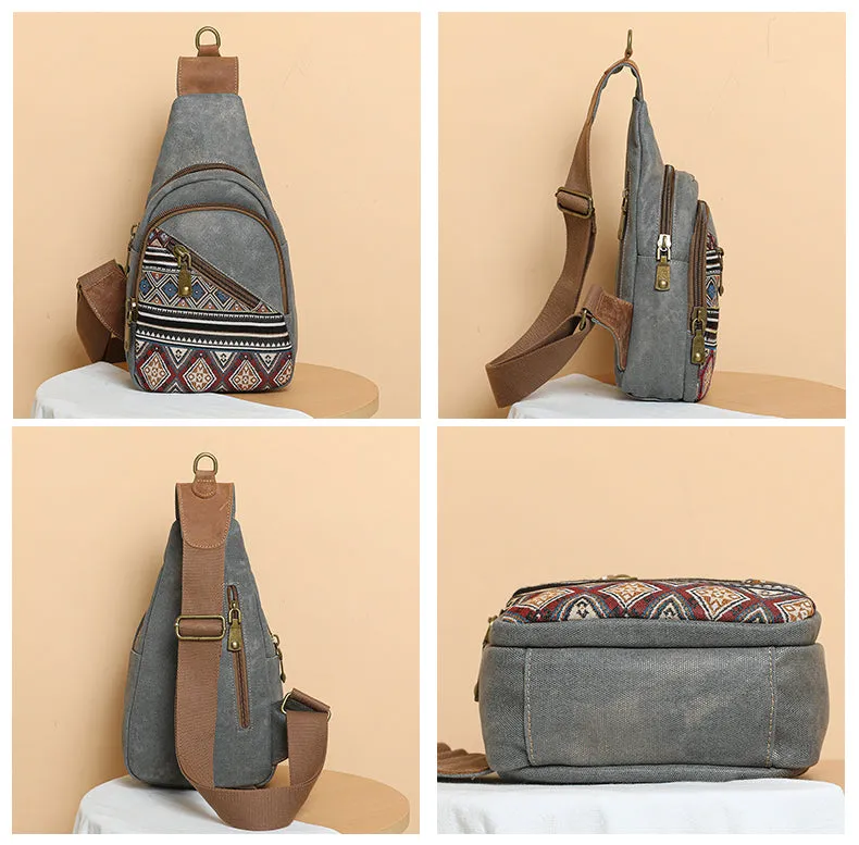 Boho Women's Crossbody Chest Bag Canvas Small Sling Bag