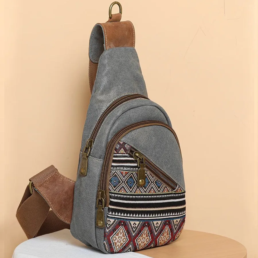 Boho Women's Crossbody Chest Bag Canvas Small Sling Bag