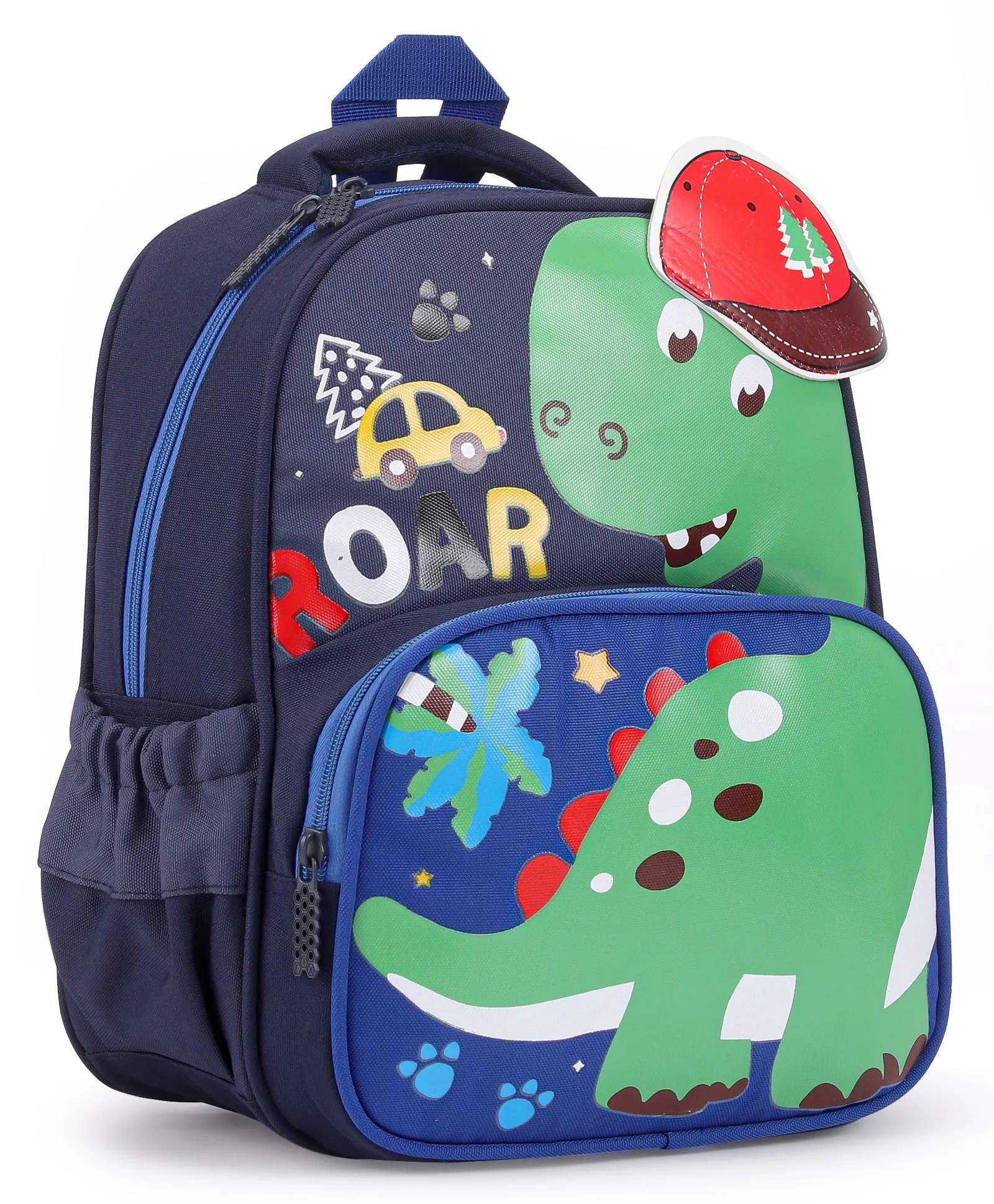 Cap Applique Dinosaur Print Backpack - Dark Blue