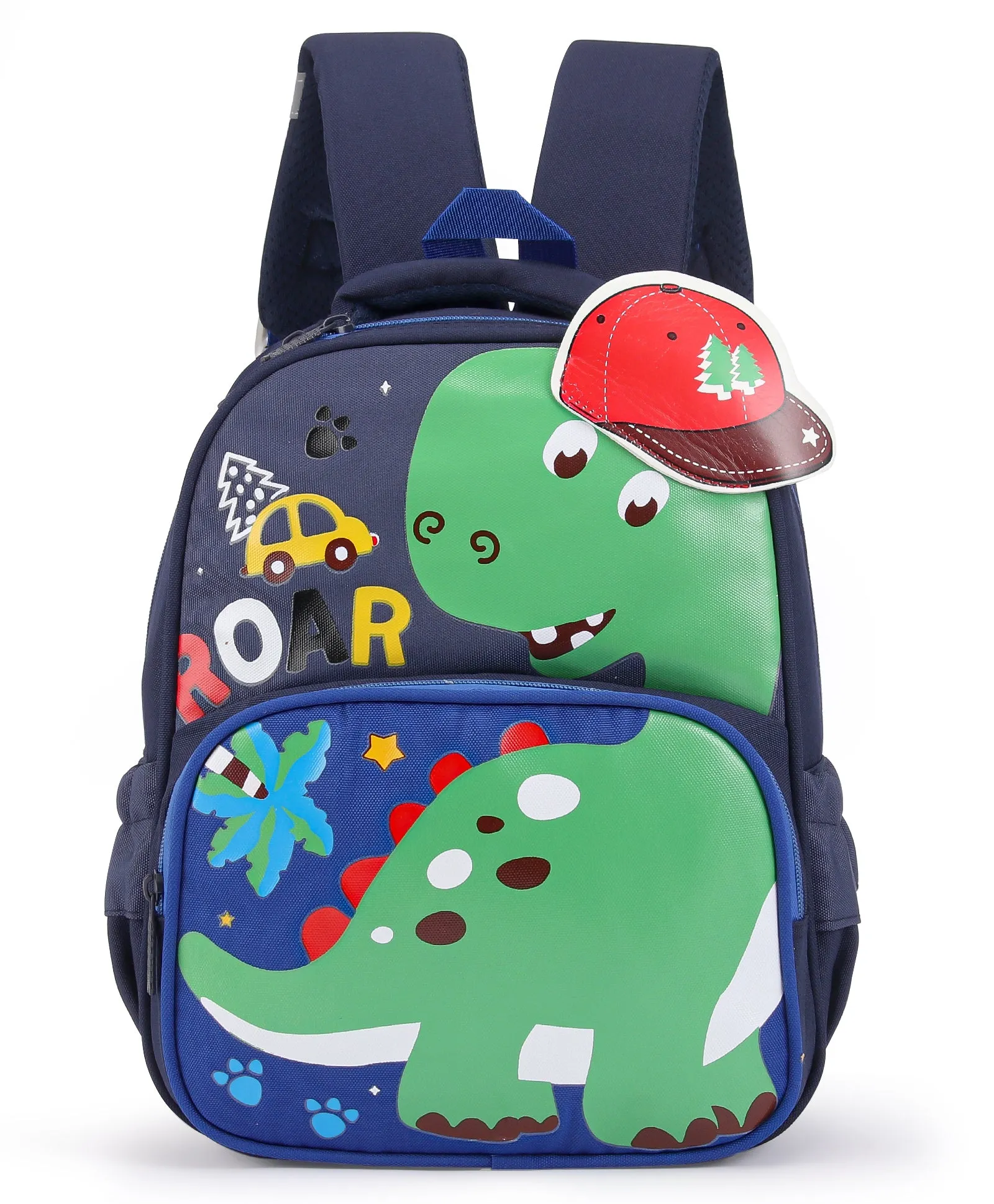 Cap Applique Dinosaur Print Backpack - Dark Blue