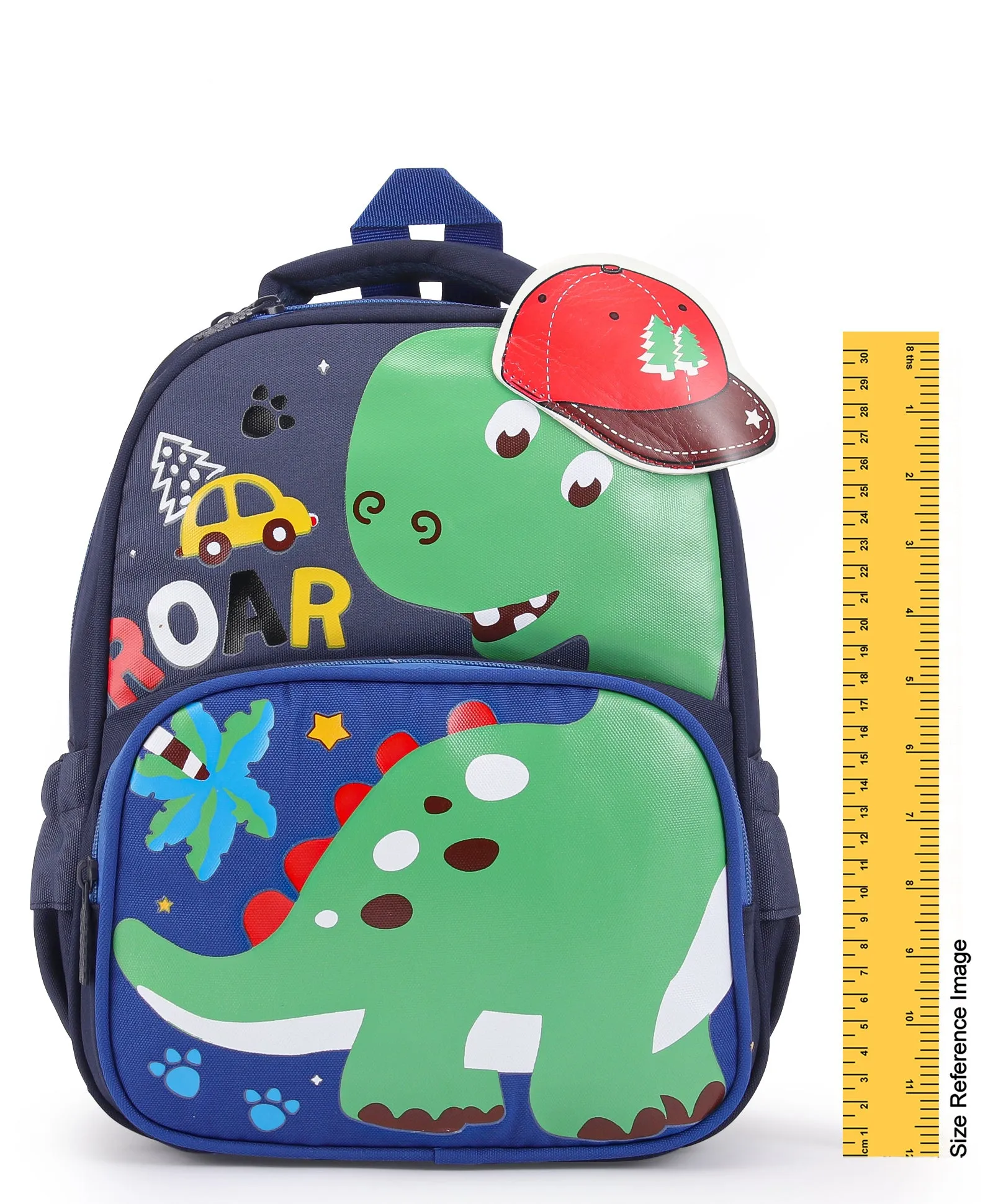 Cap Applique Dinosaur Print Backpack - Dark Blue