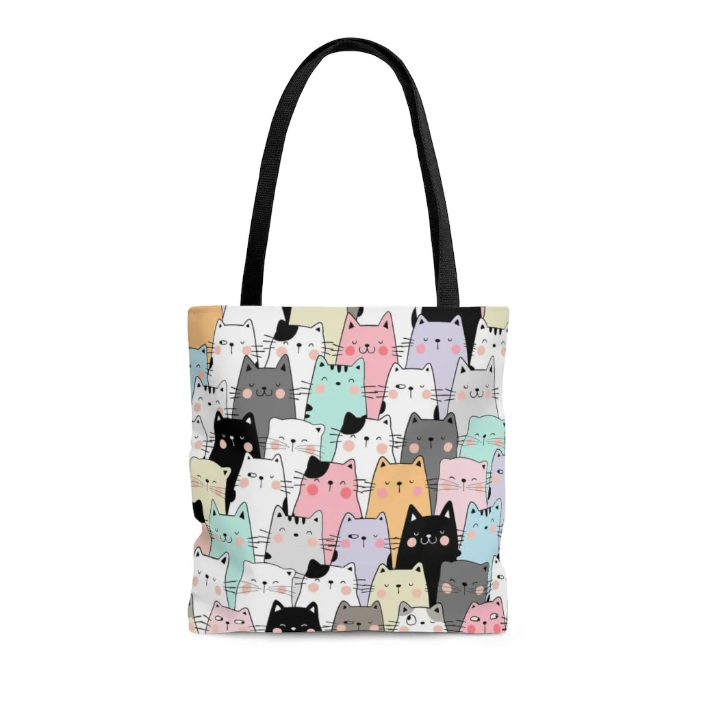 Cat Tote Bag, Kitties Mom Cute Canvas Shopping Small Large Travel Reusable Aesthetic Shoulder Bag