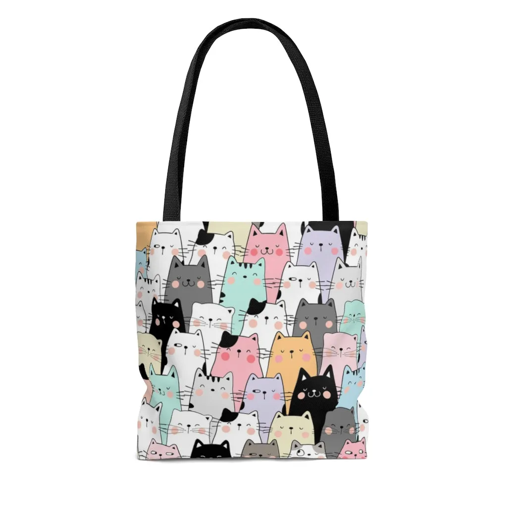 Cat Tote Bag, Kitties Mom Cute Canvas Shopping Small Large Travel Reusable Aesthetic Shoulder Bag