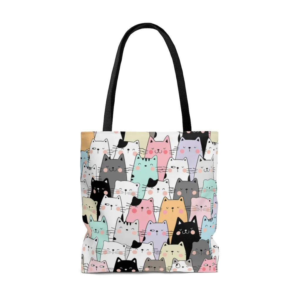 Cat Tote Bag, Kitties Mom Cute Canvas Shopping Small Large Travel Reusable Aesthetic Shoulder Bag