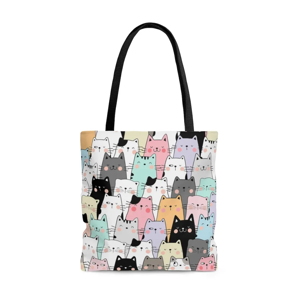 Cat Tote Bag, Kitties Mom Cute Canvas Shopping Small Large Travel Reusable Aesthetic Shoulder Bag