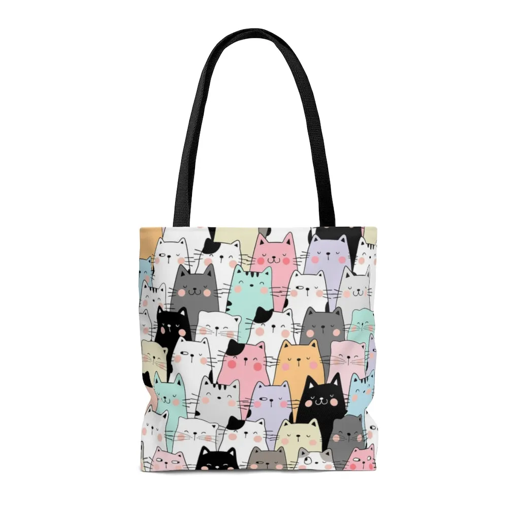Cat Tote Bag, Kitties Mom Cute Canvas Shopping Small Large Travel Reusable Aesthetic Shoulder Bag
