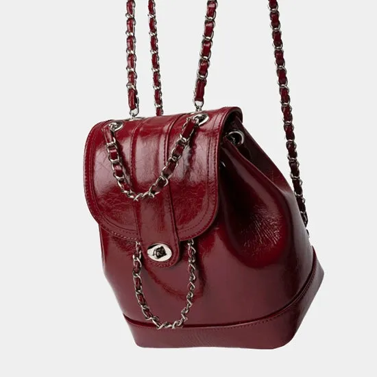 Chain Leather Backpack Shoulder Bag