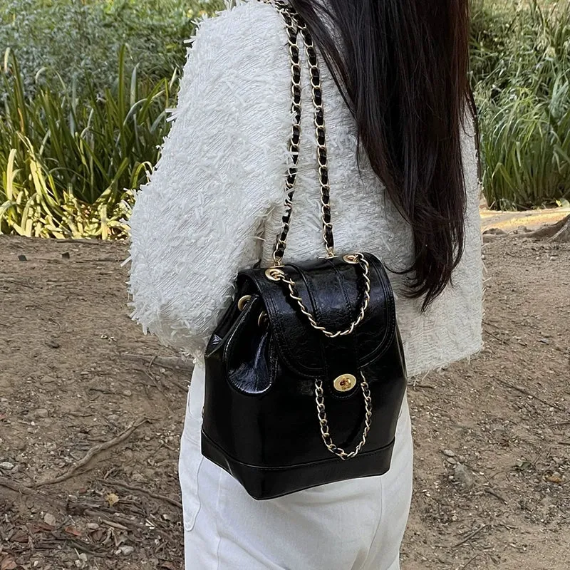 Chain Leather Backpack Shoulder Bag