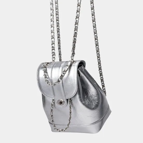 Chain Leather Backpack Shoulder Bag
