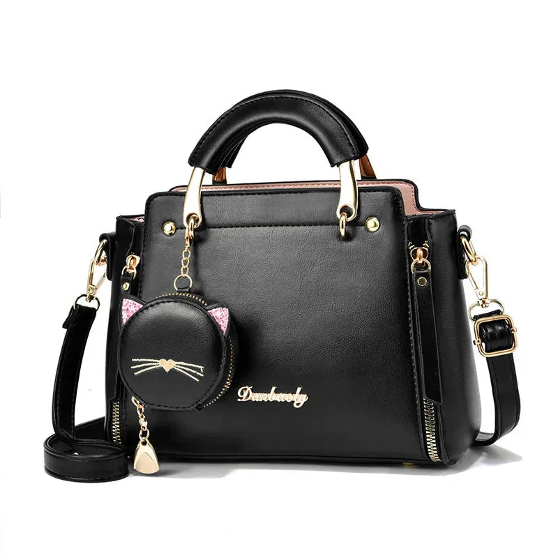 Charming Cat Motif Satchel Bag