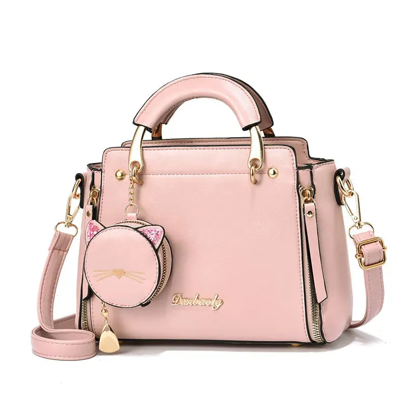 Charming Cat Motif Satchel Bag