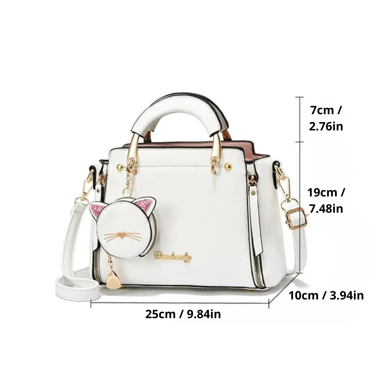 Charming Cat Motif Satchel Bag