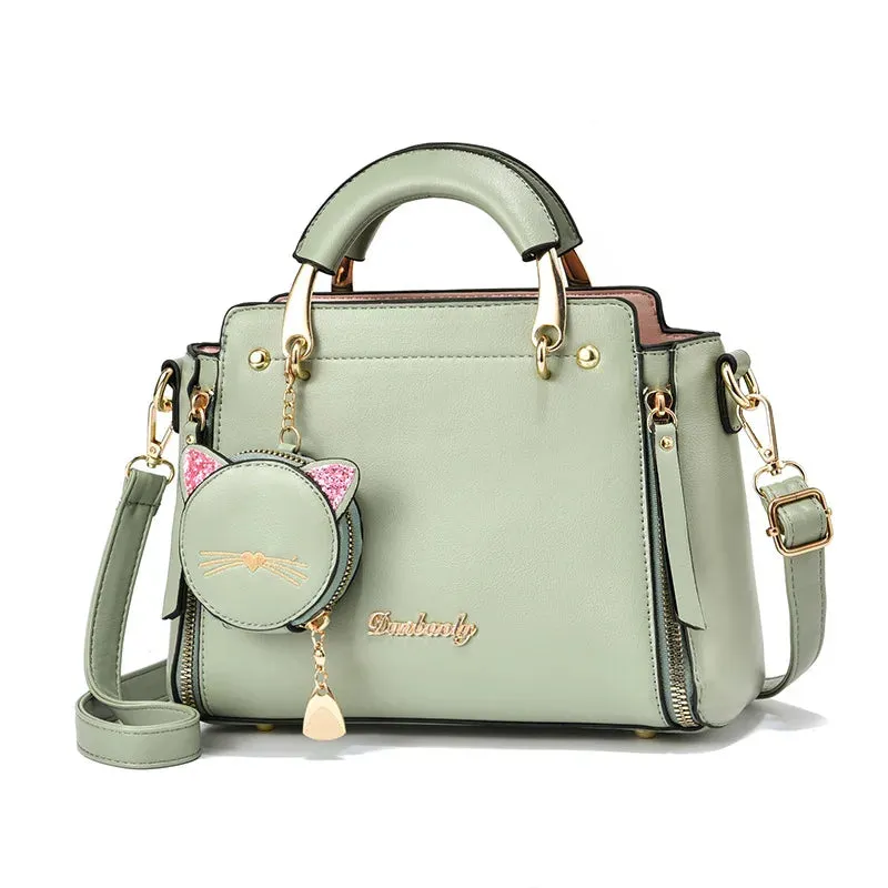 Charming Cat Motif Satchel Bag
