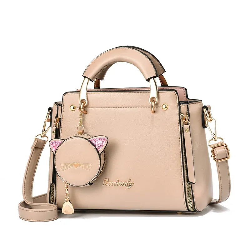 Charming Cat Motif Satchel Bag
