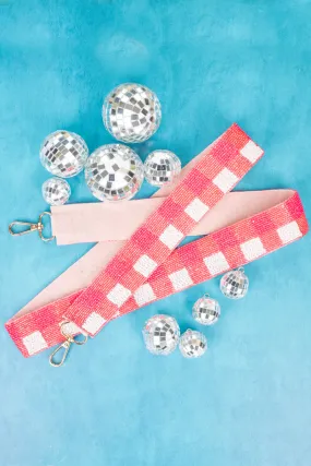 Check You Out Neon Pink Seed Bead Bag Strap