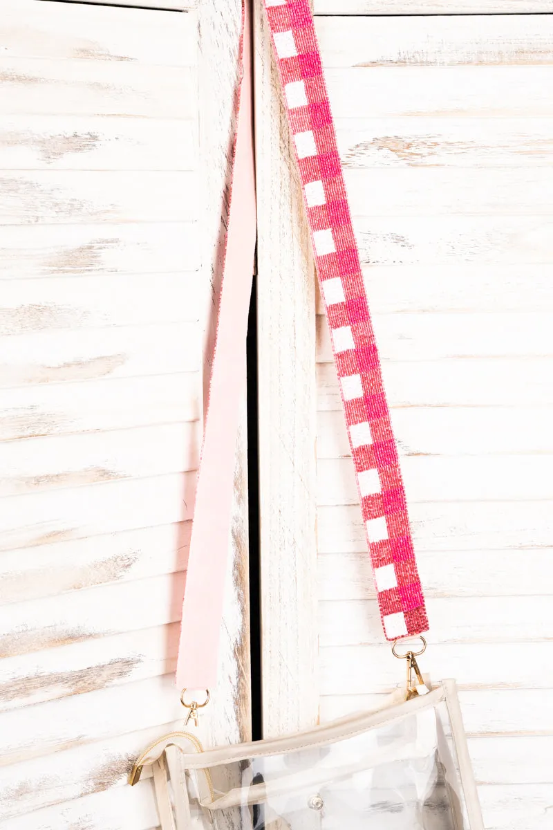 Check You Out Neon Pink Seed Bead Bag Strap