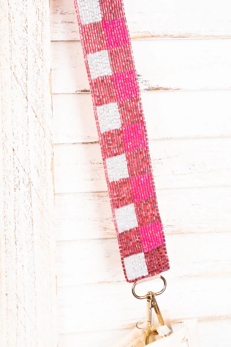 Check You Out Neon Pink Seed Bead Bag Strap