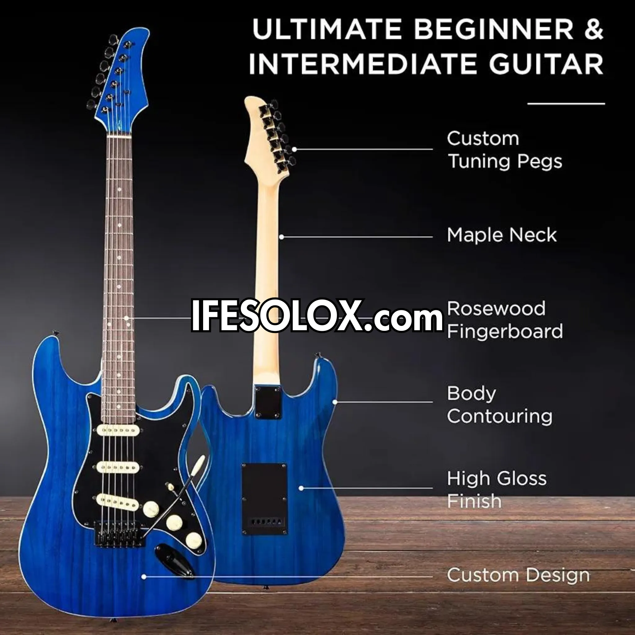Classic 39" Navy-Blue 6-String 22-Flet Electric Lead Guitar with 3 Control Knob - Brand New