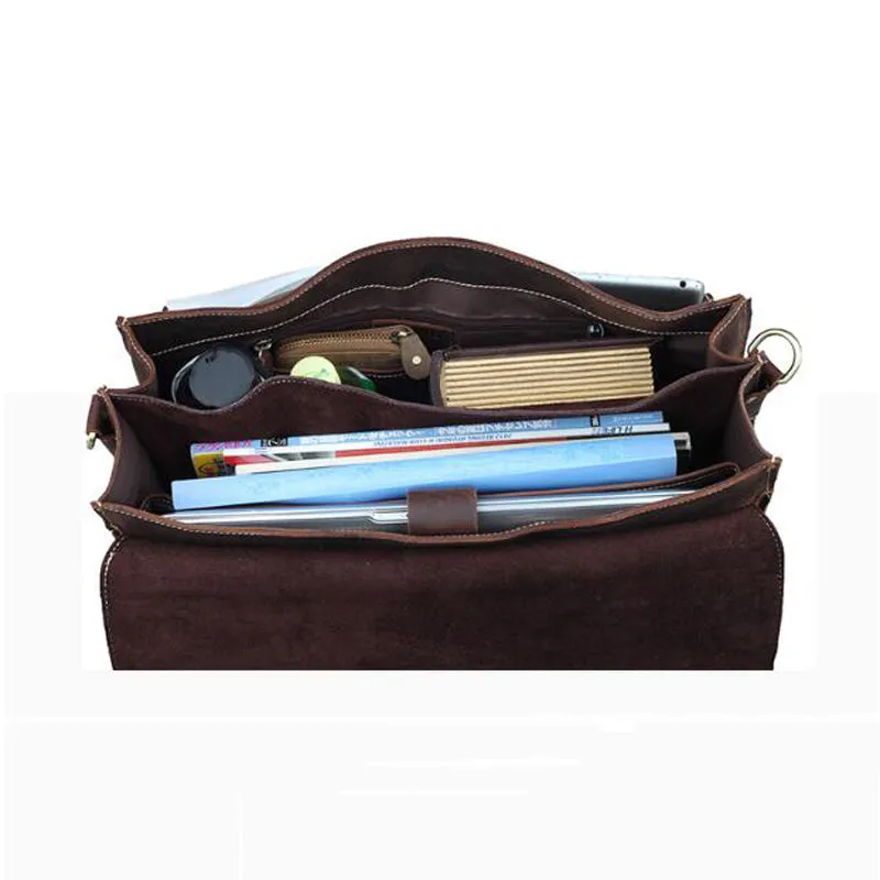 Crazy Horse Leather Shoulder Messenger Bag Retro Men Leather Briefcase