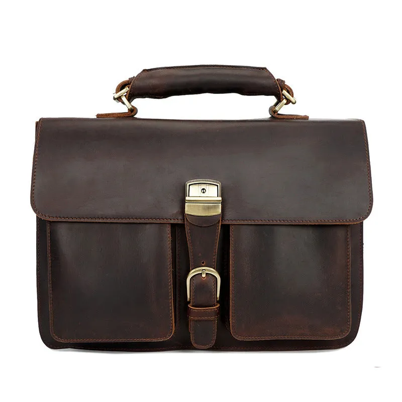 Crazy Horse Leather Shoulder Messenger Bag Retro Men Leather Briefcase