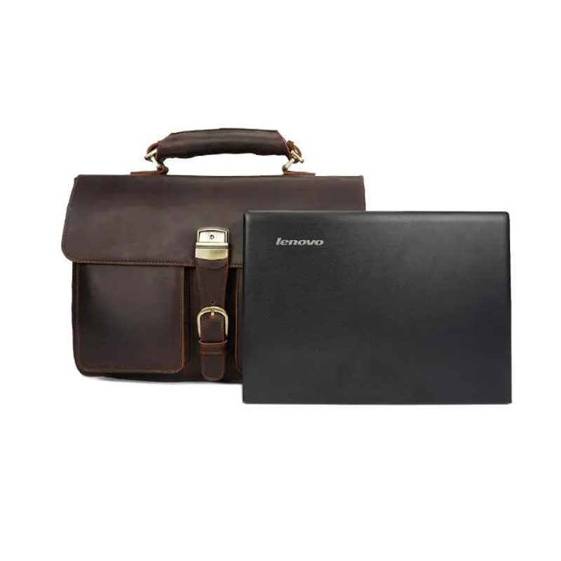Crazy Horse Leather Shoulder Messenger Bag Retro Men Leather Briefcase