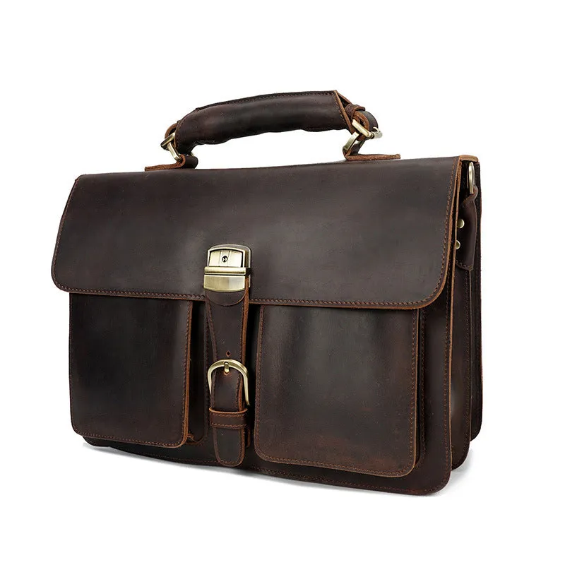 Crazy Horse Leather Shoulder Messenger Bag Retro Men Leather Briefcase