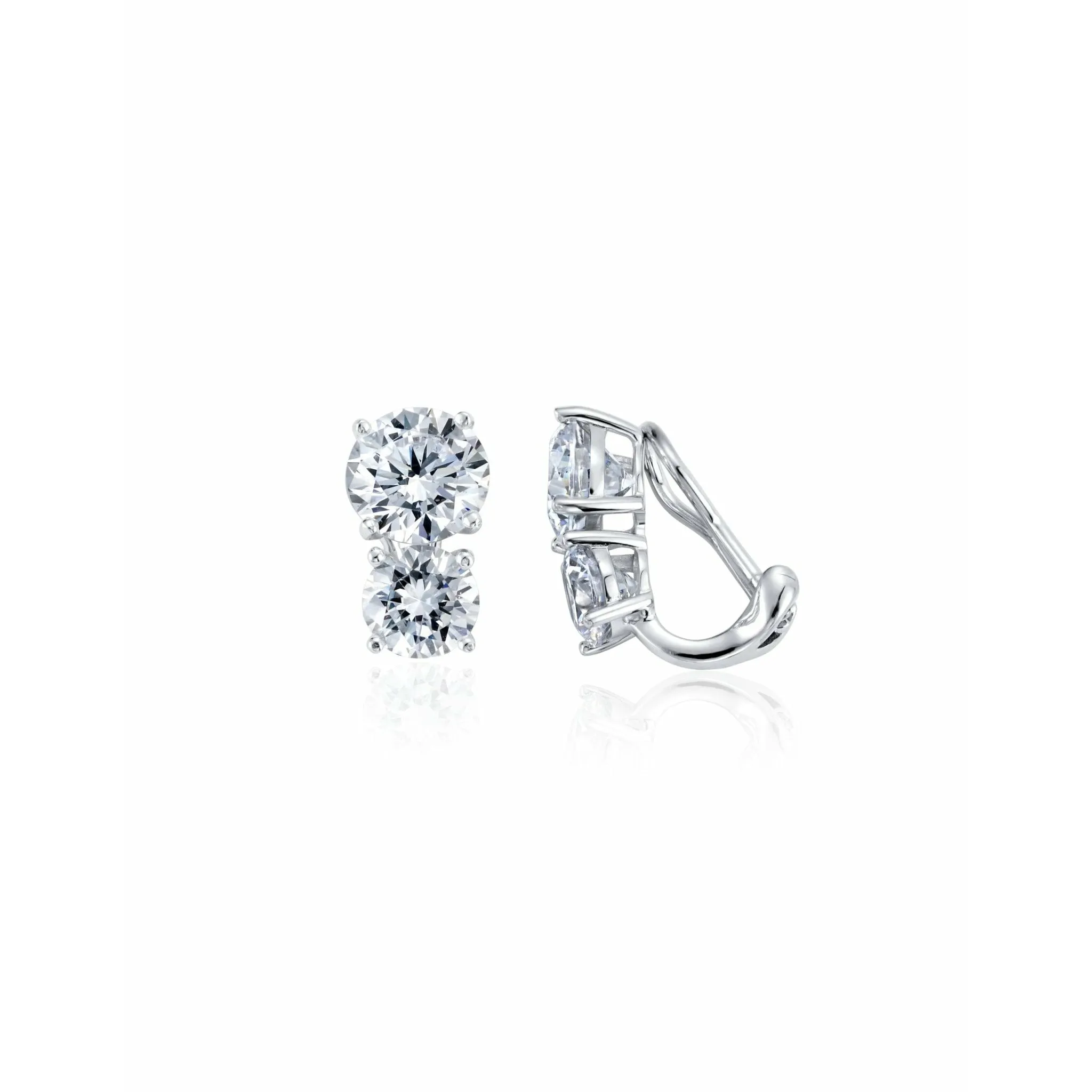 CRISLU 2 Stone Postless Earrings Finished in Pure Platinum