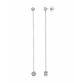 CRISLU Chain Prong Set Linear Earrings Finished in Pure Platinum