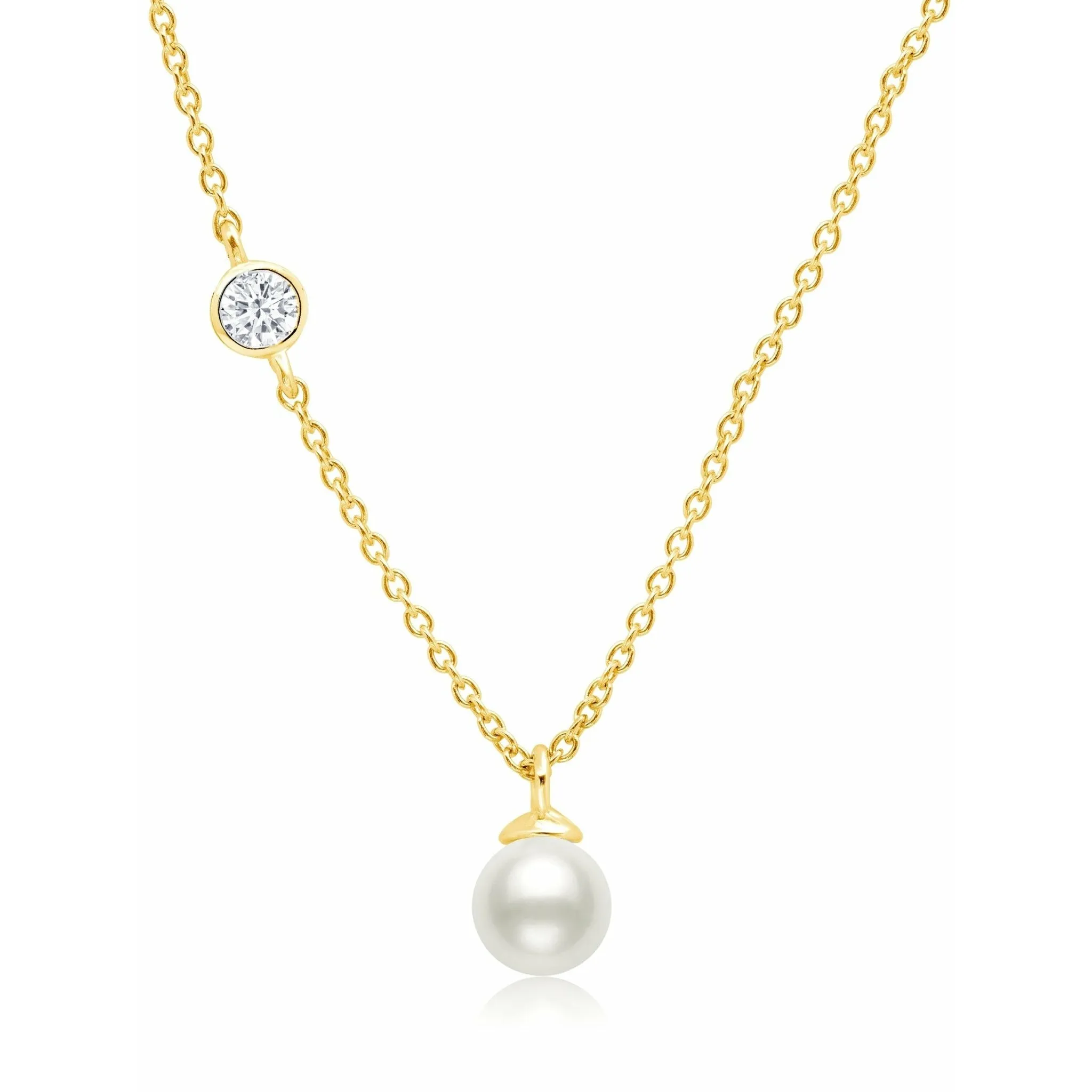 CRISLU Genuine Pearl Drop Pendant accented with Bezel Set Cubic Zirconia Finished in 18k Gold