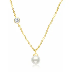 CRISLU Genuine Pearl Drop Pendant accented with Bezel Set Cubic Zirconia Finished in 18k Gold