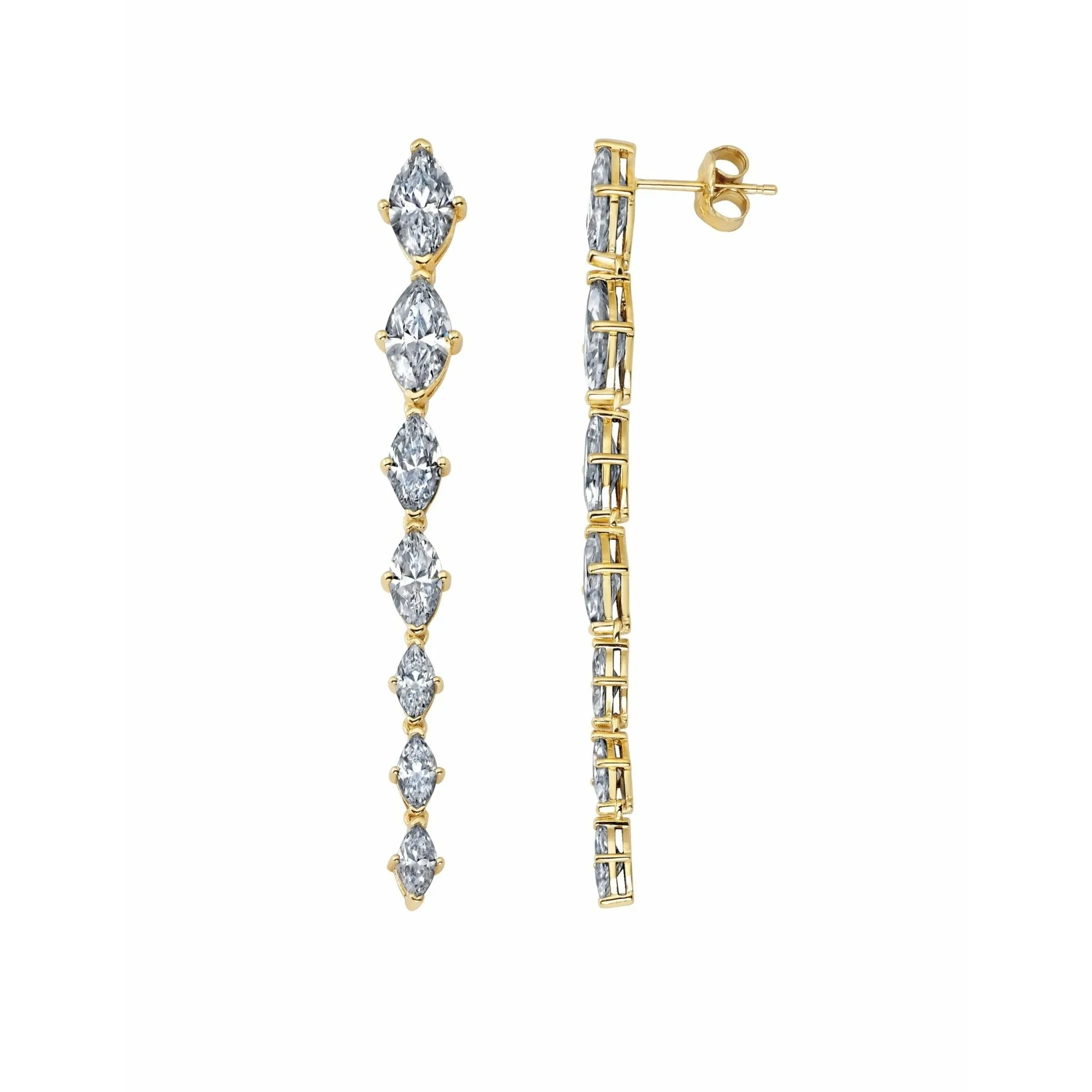 CRISLU Graduated Marquis Linear Earrings Finished in 18kt Yellow Gold