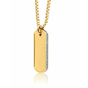 Crislu Mens Matte Box Chain Dog Tag  Necklace with Baguette CZ In 18KT Yellow Gold