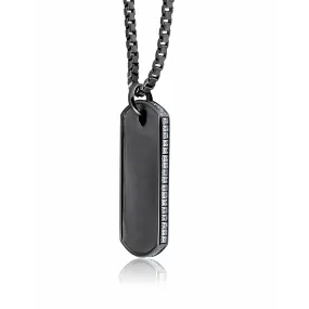 Crislu Mens Matte Box Chain Dog Tag  Necklace with Baguette CZ In Black Rhodium