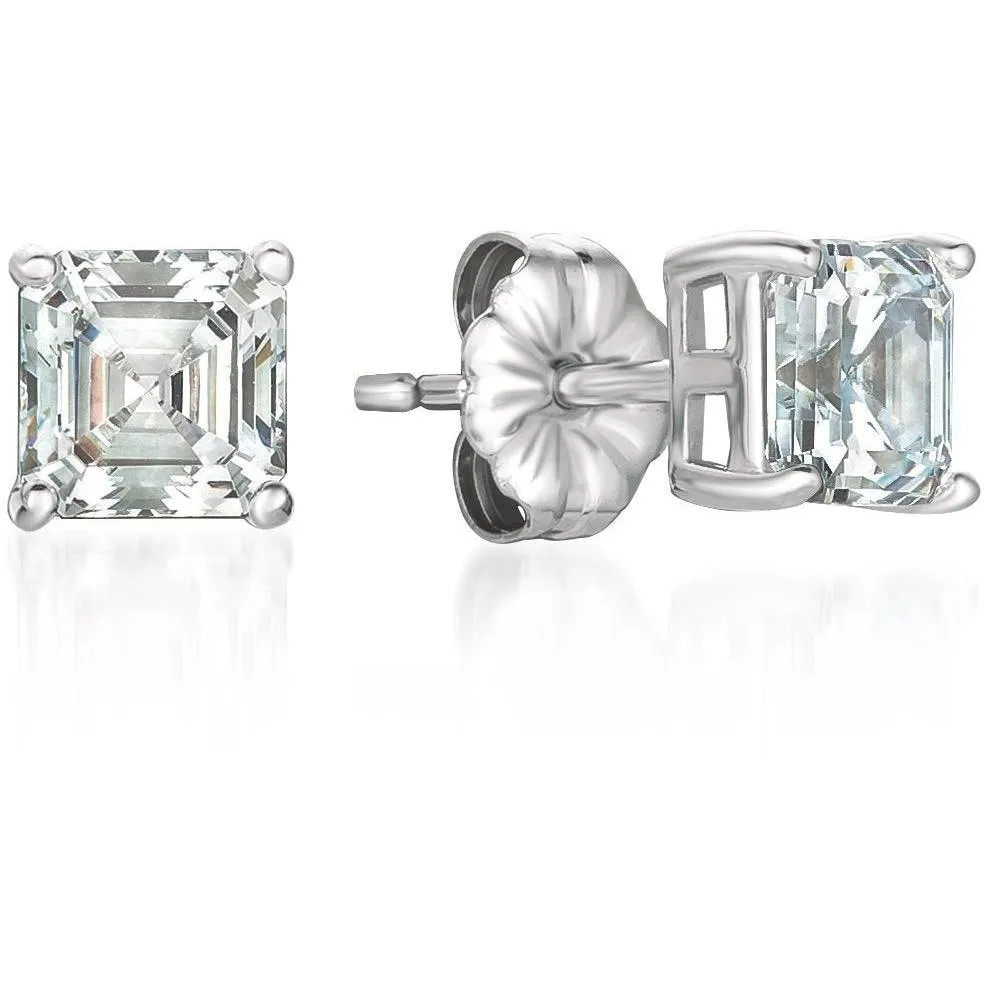 CRISLU Solitaire Asscher Earrings Finished in Pure Platinum - 2.0 Cttw