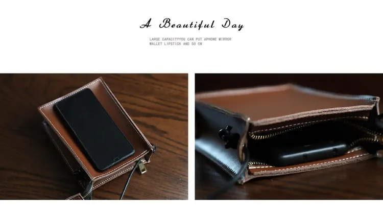 Cute Coffee Leather Phone Purse Women Side Bag Box Phone Crossbody Purse For Women