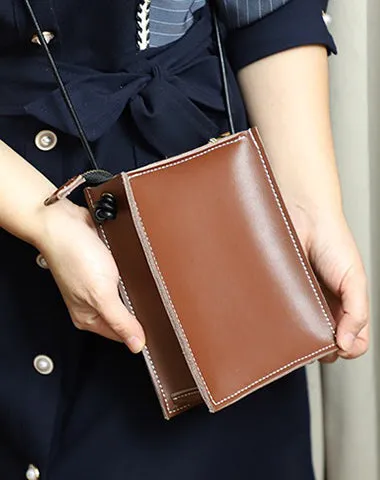 Cute Coffee Leather Phone Purse Women Side Bag Box Phone Crossbody Purse For Women